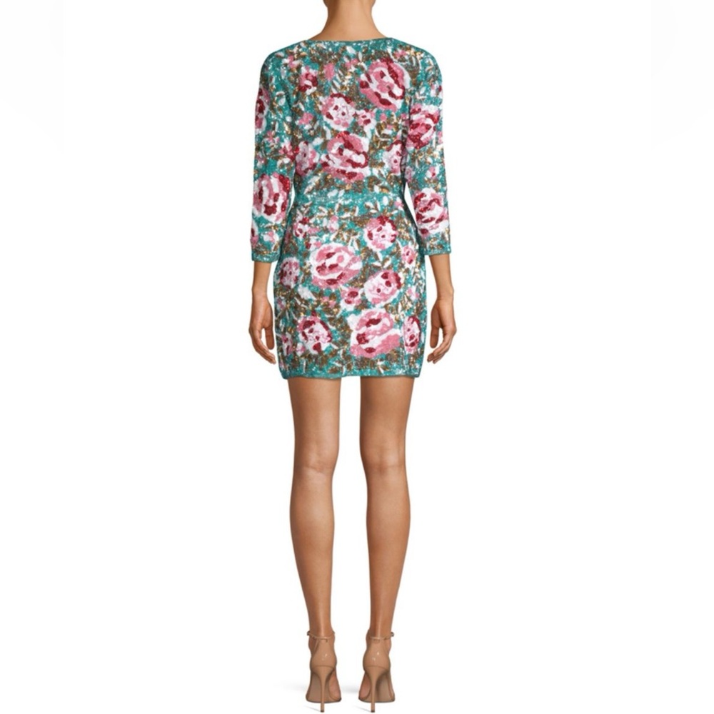 Retrofete Blue Floral Pattern Sequin Embellished Crepe Wrap Dress S - NWT - Picture 4 of 15
